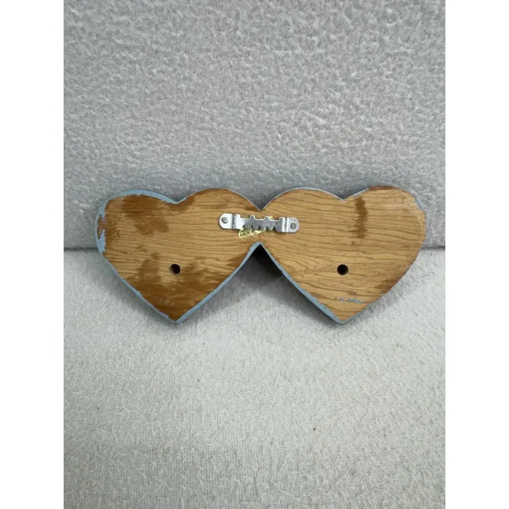 Handcrafted Wooden Heart Jewelry Key Holder Wall Hanger Blue Pink Decor Nursery